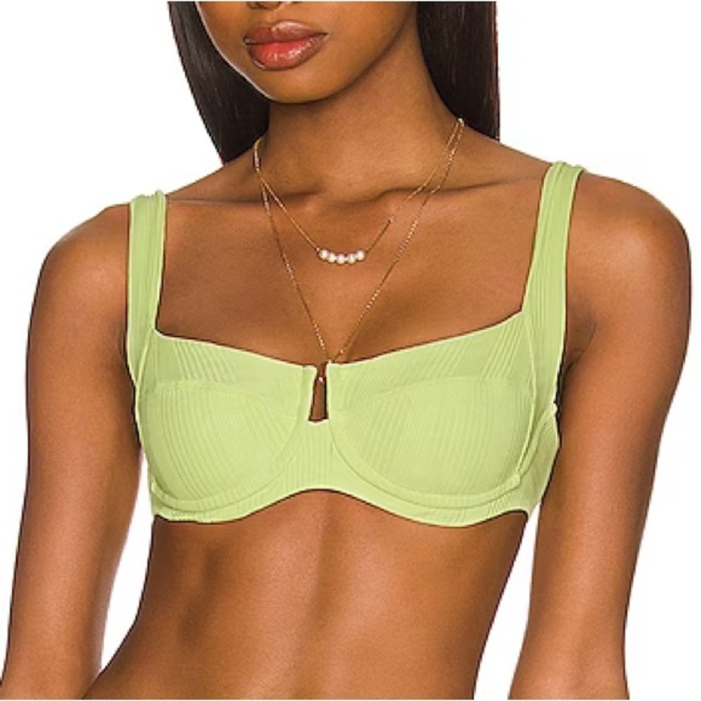 L Space Pointelle Rib Camellia Bikini Top in Mojito Lime Green Size XL NWT